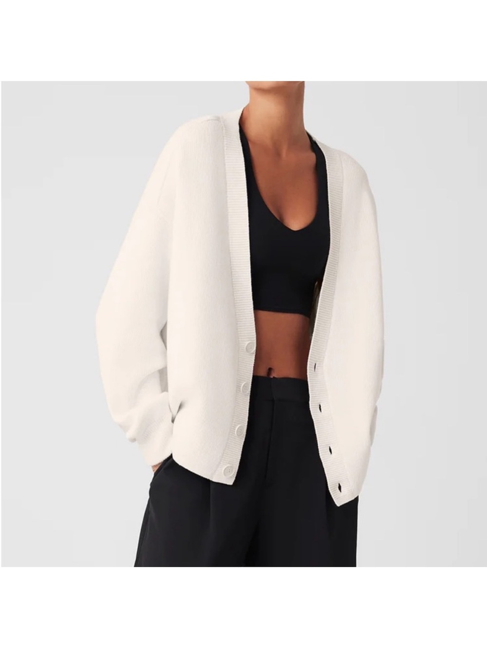 ALO Yoga Ivory Oversized Button-Up Cardigan